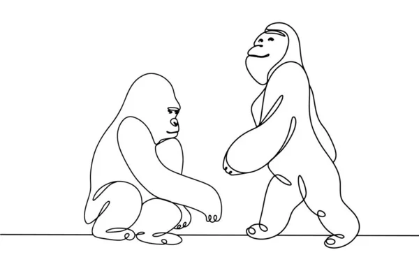 Dois Orangotangos Poses Diferentes Desenho Uma Linha Para Diferentes Usos — Vetor de Stock