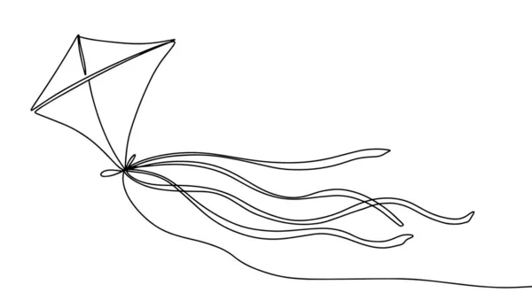 リボン付きの凧が空に飛び込んだ 風に乗って飛びなさい 国際凧の日 異なる用途のための1つの線画 ベクターイラスト — ストックベクタ