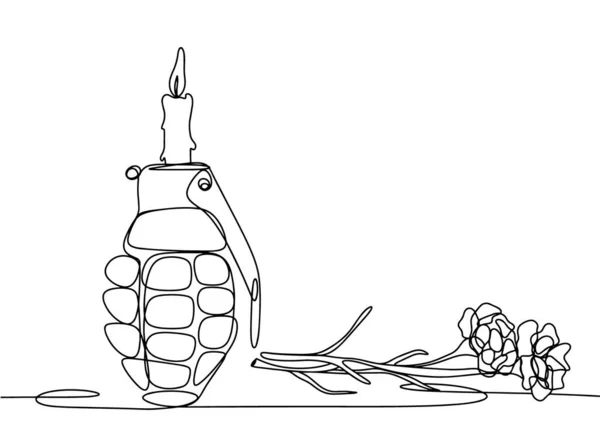 Une Grenade Avec Une Bougie Funéraire Allumée Deux Oeillets Côte — Image vectorielle