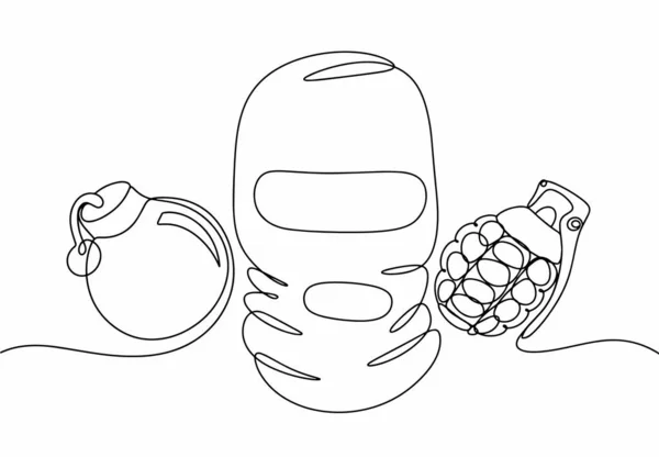 Βόμβα Χειροβομβίδα Και Προστατευτική Μάσκα Προσώπου Σύμβολα Τρομοκρατίας Καταπολέμηση Της — Διανυσματικό Αρχείο