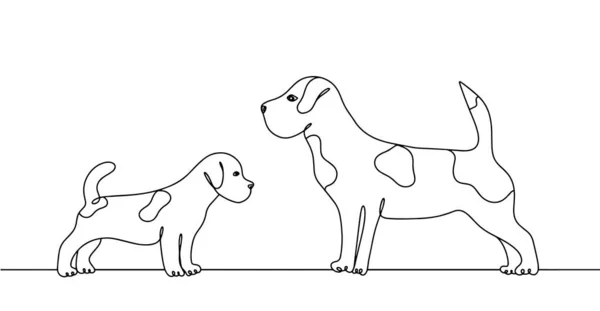 成年杰克罗素Terrier和小狗 猎狗品种 国际狗日 不同用途的单行绘图 矢量说明 — 图库矢量图片