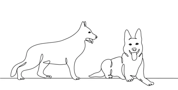 Овчарка Положении Стоя Лежа Международный День Собак Один Рисунок Линии — стоковый вектор