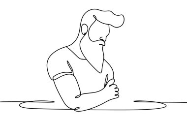 Sakallı, vahşi bir adam. Sakallı adam. Dünya Sakal Günü. Farklı kullanım alanları için bir çizgi. Vektör illüstrasyonu.