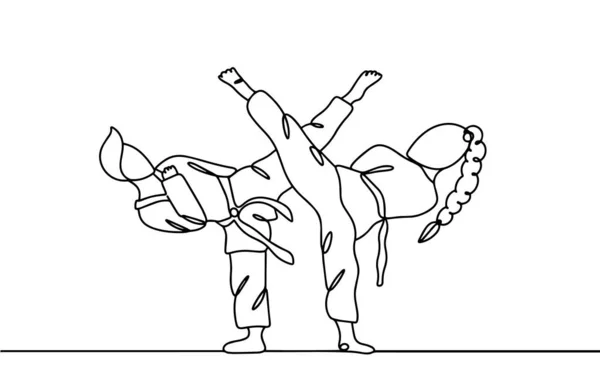 Der Bursche Und Das Mädchen Betreiben Taekwondo Kampfkunst Sport Treiben — Stockvektor