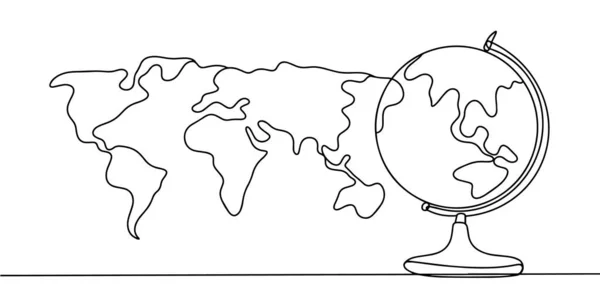 世界地図と地球 地理学の研究 知識の日 国際文学デー 異なる用途のための1行の図面 ベクトルイラスト — ストックベクタ