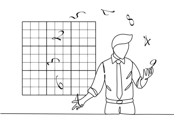 Muž Žongluje Čísly Od1 Do9 Ním Prázdné Pole Sudoku Mezinárodní — Stockový vektor