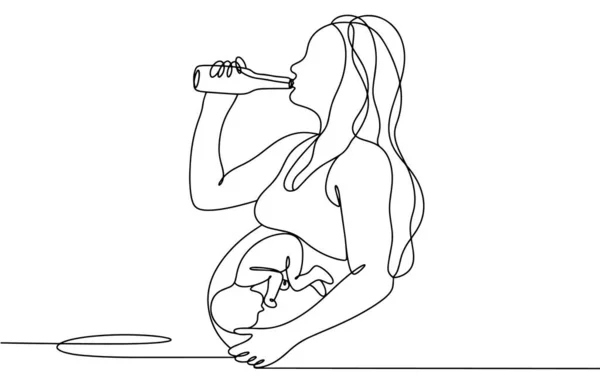 Mujer Embarazada Con Una Botella Alcohol Efecto Negativo Desarrollo Fetal — Vector de stock