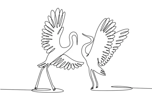 一組のクレーンが互いにぶつかり合っている 美しい鳥たち 世界クレーンデー 異なる用途のための1行の図面 ベクトルイラスト — ストックベクタ