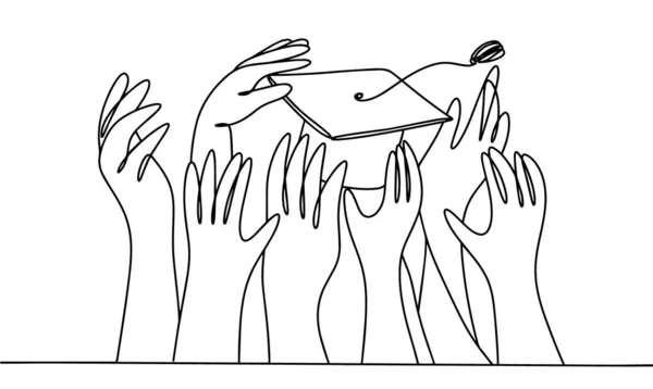 Viele Hände Greifen Nach Der Akademischen Kappe Ein Symbol Für — Stockvektor