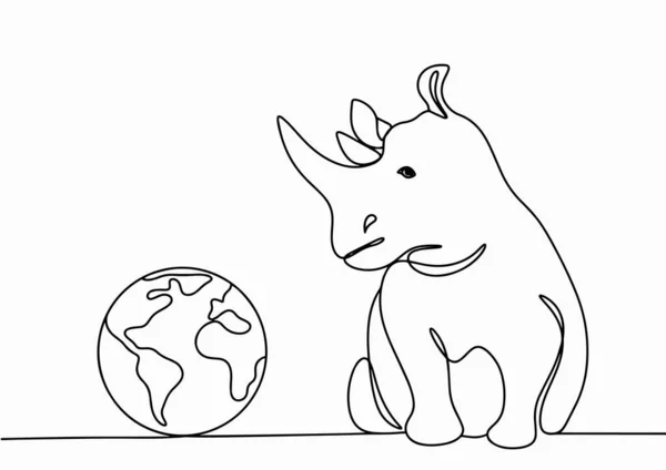 Rhinoceros Sits Ground Next Him Planet Earth World Rhino Day — Stock Vector
