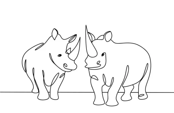 Two Rhinos Stand Side Side World Rhino Day One Line — Stock Vector