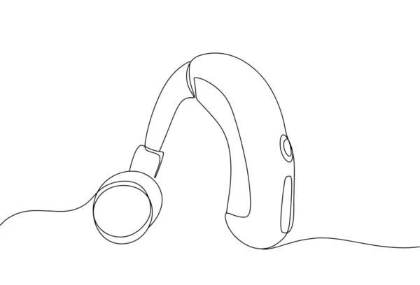 補聴器が一列に描かれている 国際サイン言語デー 世界難民の週 異なる用途のための1行の図面 ベクトルイラスト — ストックベクタ