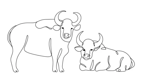Two Buffalos Large Animal Large Horns Buffalo Breeding World Farm — Stock Vector