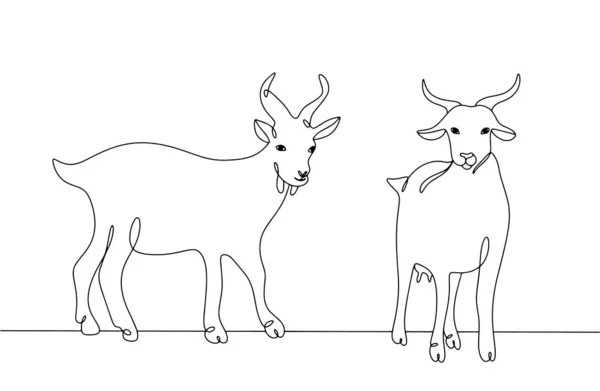 一对夫妇山羊 一种产奶的动物 山羊繁殖 世界农场动物日 不同用途的单行绘图 矢量说明 — 图库矢量图片