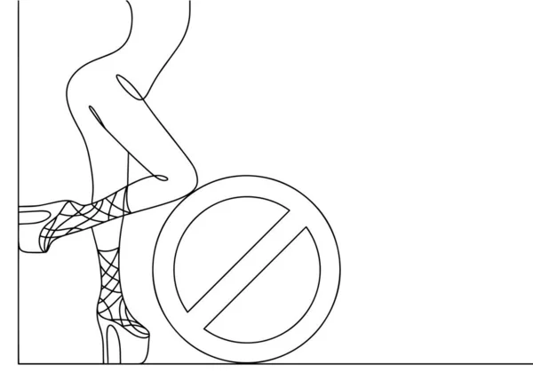 女性の足は高く 禁止標識があります 売春のない国際デー 異なる用途のための1行の図面 ベクトルイラスト — ストックベクタ