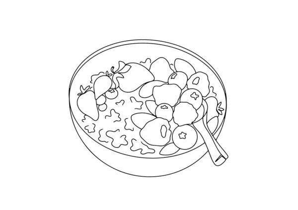 果物が付いている健康的なお粥のボール ワールドポリッジデー 異なる用途のための1行の図面 ベクトルイラスト — ストックベクタ