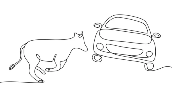 Cow Ran Out Roadway Driver Trying Avoid Collision World Animal — Stock Vector