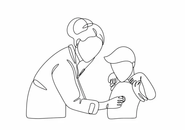 Pédiatre Examine Enfant Médecin Écoute Les Sons Cœur Des Poumons — Image vectorielle