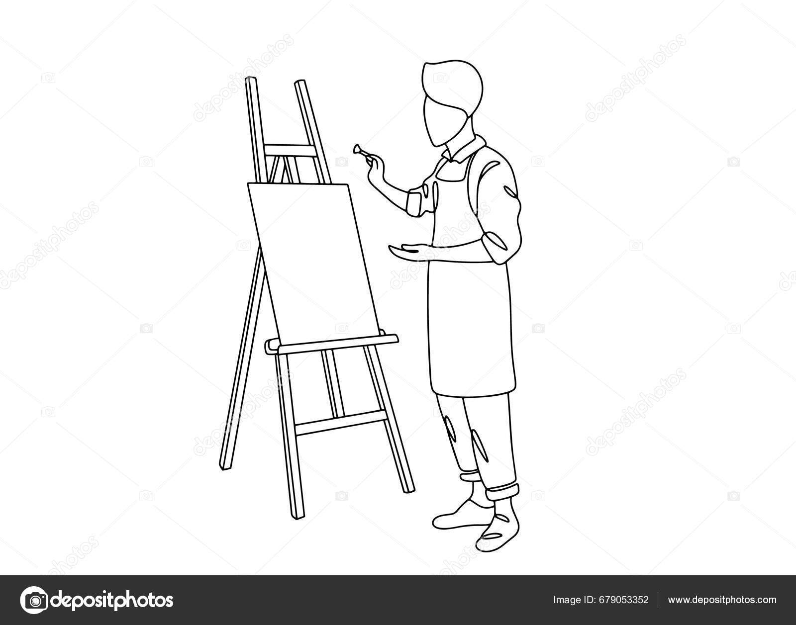Artist Paints Picture Placing Canvas Easel International Artist Day One