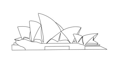Sydney Opera Binası. Avustralya 'nın simgesi. Dünya Opera Günü. Şekillendirilmiş illüstrasyon. Editör vektörü.