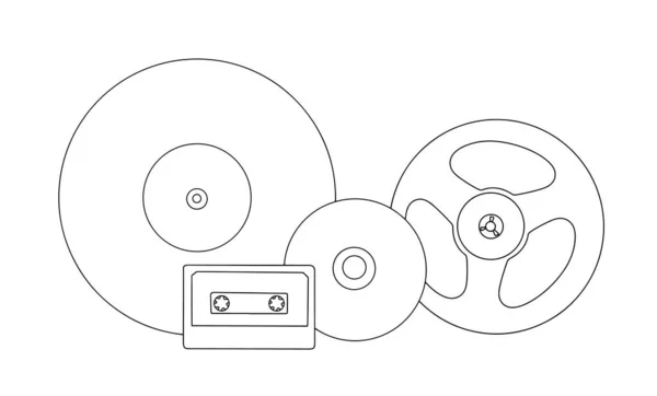 Mídia Áudio Gravação Vinil Disco Compacto Cassete Bobina Dia Mundial — Vetor de Stock