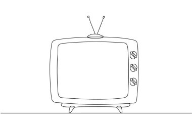 Antenli eski televizyon. Dünya Televizyon Günü. Farklı kullanım alanları için bir çizgi. Vektör illüstrasyonu.