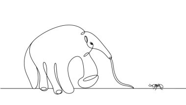 Karıncayiyen uzun diliyle karıncaya doğru uzanır. Alışılmadık bir hayvan. Dünya Karıncayiyen Günü. Farklı kullanım alanları için bir çizgi. Vektör illüstrasyonu.