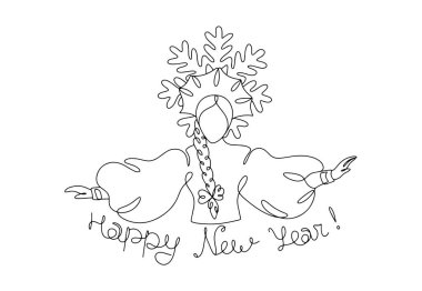 Uzun örgülü ve kış tacı takan Kar Kızı. Yeni yıl karakteri. Mutlu yıllar ve mutlu Noeller! Farklı kullanım alanları için yeni yıl illüstrasyonu. Vektör.