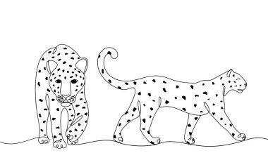 Çita ileri ve yana doğru yürüyor. Uluslararası Çita Günü. Farklı kullanım alanları için bir çizgi. Vektör illüstrasyonu.