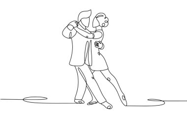 Dans eden bir çift. Dünya Tango Günü. Farklı kullanım alanları için bir çizgi. Vektör illüstrasyonu.