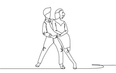 Dans eden bir çift. Dünya Tango Günü. Farklı kullanım alanları için bir çizgi. Vektör illüstrasyonu.