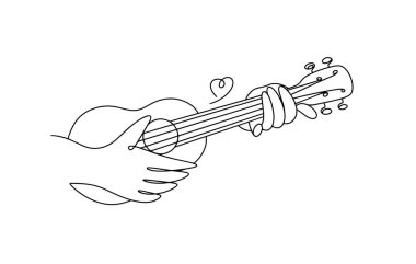 Ukulele çalan eller. Hassas bir çizim. Ukulele bir müzisyenin elinde. Müziğe bayılırım. Dünya Ukulele Günü. Herhangi bir aşamada herhangi bir yapay zeka yazılımı kullanılmadan üretilen resimler. 