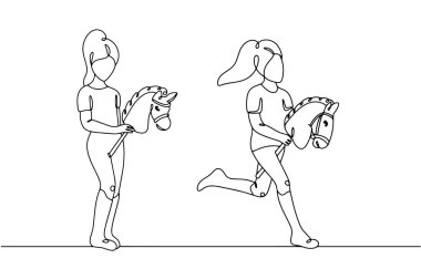 The girl is engaged in the hobby of horse racing. Hobbyhorse racing training. Creative sports hobby. Vector illustration. Images produced without the use of any form of AI software at any stage.  clipart