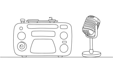 Telsiz. Günlük yaşamda radyo sinyali ve müzik için bir cihaz. Yakınlarda bir mikrofon var. Dünya Radyo Günü. Herhangi bir aşamada herhangi bir yapay zeka yazılımı kullanılmadan üretilen resimler. 