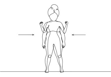 İçinde ince bir vücut olan tombul bir kadın. Sağlığını iyileştirmek için kilo veriyorsun. Dünya Obezite Günü. Vektör çizimi. Herhangi bir aşamada herhangi bir yapay zeka yazılımı kullanılmadan üretilen resimler. 