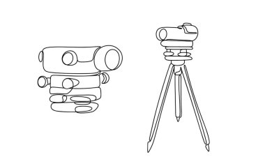 Jeodetik seviye. Dünya yüzeyindeki birkaç nokta arasındaki yükseklik farkını belirleyen bir cihaz. Vektör. Herhangi bir aşamada herhangi bir yapay zeka yazılımı kullanılmadan üretilen resimler. 