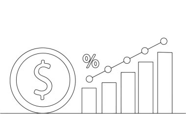 Kâr ve faiz artışı grafiği. Ekonomik çizim. Vektör çizimi. Herhangi bir aşamada herhangi bir yapay zeka yazılımı kullanılmadan üretilen resimler. 