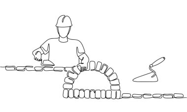 Fırın üreticisi. Kazan döşeme ve onarım uzmanı. Uluslararası Zanaat Günü. Vektör çizimi. Herhangi bir aşamada herhangi bir yapay zeka yazılımı kullanılmadan üretilen resimler. 