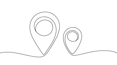 Sürekli bir çizgi ile coğrafi konum simgesi çizildi. Farklı kullanımlar için illüstrasyon. Vektör çizimi. Herhangi bir aşamada herhangi bir yapay zeka yazılımı kullanılmadan üretilen resimler. 