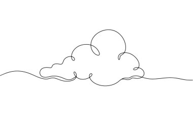 Hava durumu simgesi. Bulut. Bulutlu hava sembolü. Dünya atmosferinde su buharı birikimi. Vektör çizimi. Herhangi bir aşamada herhangi bir yapay zeka yazılımı kullanılmadan üretilen resimler. 