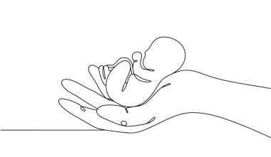 Yeni doğmuş bebek ellerinde. Prematüre bir bebeğin hayatını korumak. Yaşamak için savaş. Vektör çizimi. Herhangi bir aşamada herhangi bir yapay zeka yazılımı kullanılmadan üretilen resimler. 