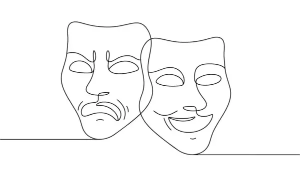 Two theatrical masks with opposite emotions. Joy and sadness. Symbol of theatrical art. World Theatre Day. Vector. Images produced without the use of any form of AI software at any stage.
