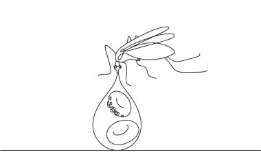 Sıtma sivrisineği ve bir damla kan. Damlanın içinde sıtmaya yakalanmış kırmızı kan hücreleri var. Dünya Sıtma Günü. Farklı kullanımlar için vektör illüstrasyonu.