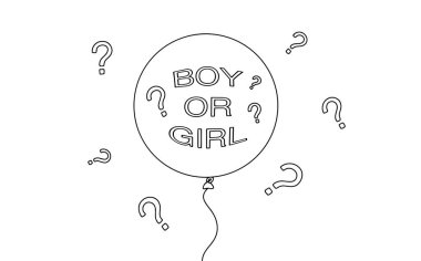 Cinsiyet partisi için balon. Çocuğun cinsiyetini belirlemek. Aileler ve misafirler için bir sürpriz. Vektör illüstrasyonu.