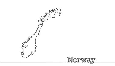 Norveç Krallığı. Avrupa 'nın en kuzeyindeki eyalet. Ülkenin eyalet sınırlarının silueti. Basit çizgi illüstrasyonu.