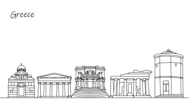 Yunanistan şehir manzarası çizilmiş. Güzel yerler ve binalar. Farklı kullanımlar için basit bir illüstrasyon.