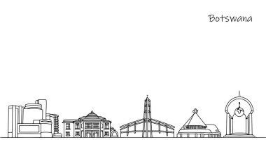 Panoramic street landscape of Botswana. Architectural structures that can be seen in the capital of the country. Simple black and white illustration. clipart