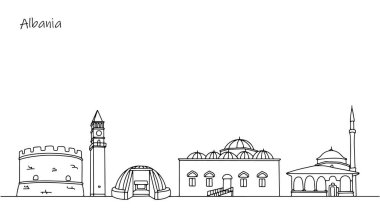 Arnavutluk 'un müzeleri, camileri ve sarayları. Bir Avrupa ülkesinin mimarisi ve kültürel mirası. Farklı kullanımlar için illüstrasyon.