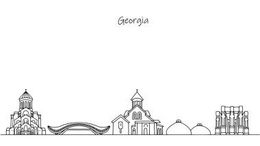Georgia 'lı Panorama. Tiflis şehri manzarası. Farklı kullanımlar için basit izole vektör.