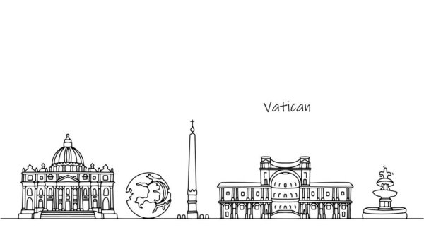 Beautiful architecture and unusual monuments that can be found in the Vatican. City landscape of the world's smallest state. Vector illustration.